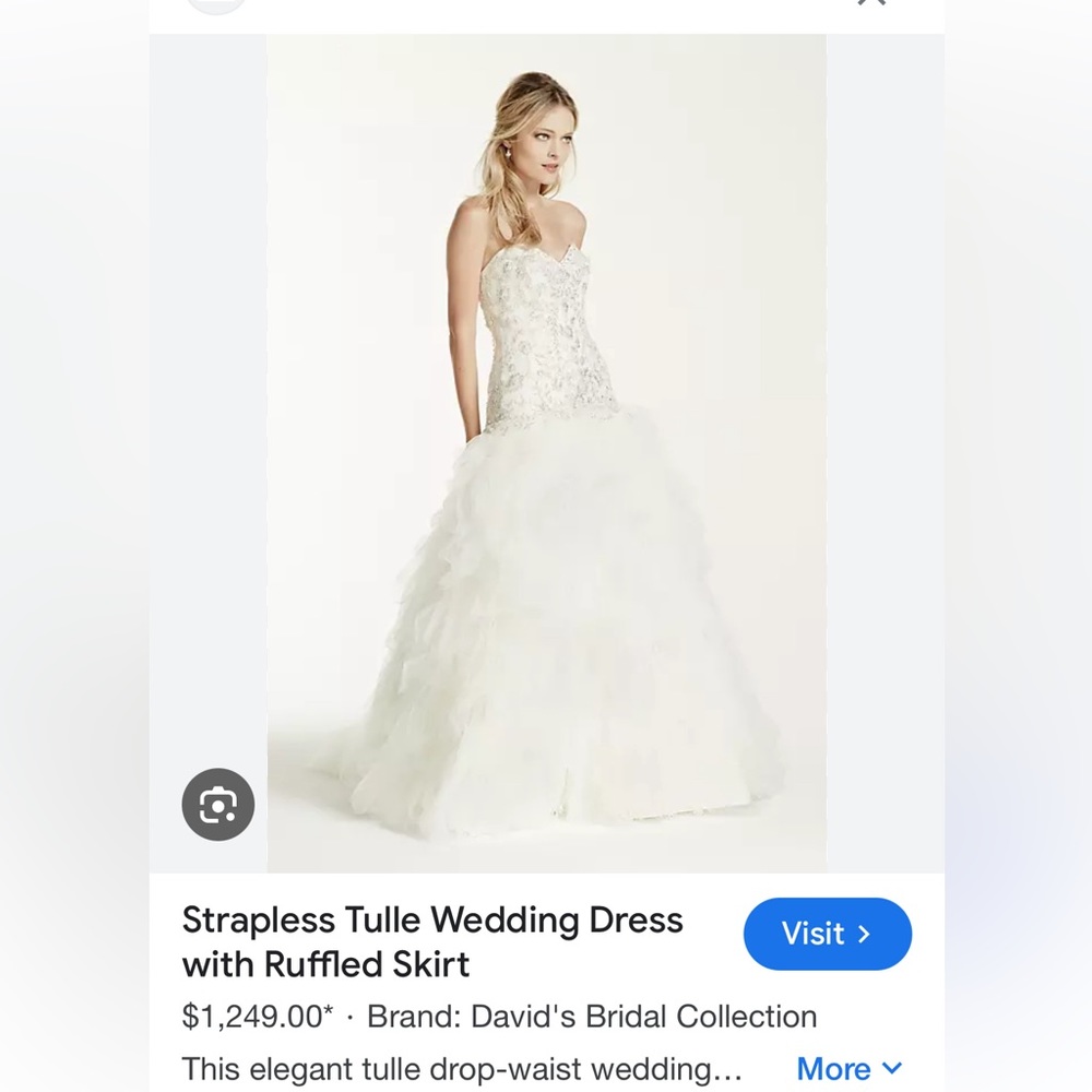 David’s Bridal strapless tulle wedding dress with ruffled skirt size 4 NWT